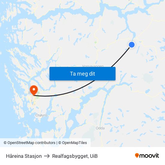 Håreina Stasjon to Realfagsbygget, UiB map