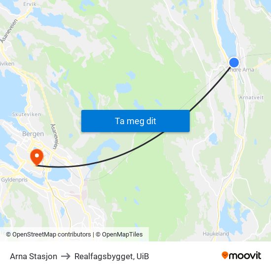 Arna Stasjon to Realfagsbygget, UiB map