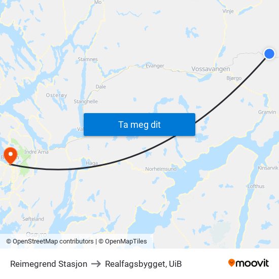 Reimegrend Stasjon to Realfagsbygget, UiB map