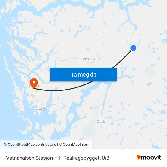 Vatnahalsen Stasjon to Realfagsbygget, UiB map