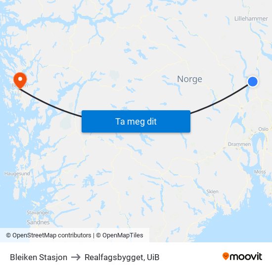 Bleiken Stasjon to Realfagsbygget, UiB map