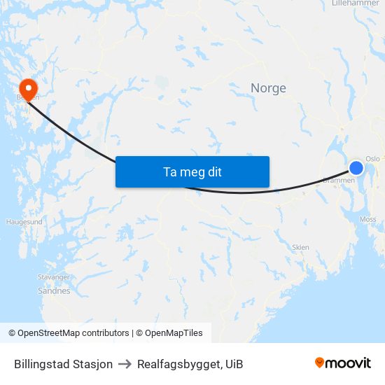 Billingstad Stasjon to Realfagsbygget, UiB map