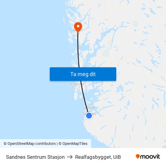 Sandnes Sentrum Stasjon to Realfagsbygget, UiB map