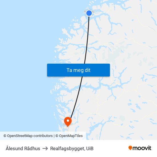 Ålesund Rådhus to Realfagsbygget, UiB map