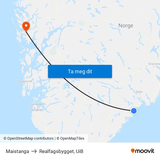 Maistanga to Realfagsbygget, UiB map