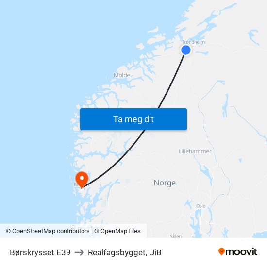 Børskrysset E39 to Realfagsbygget, UiB map