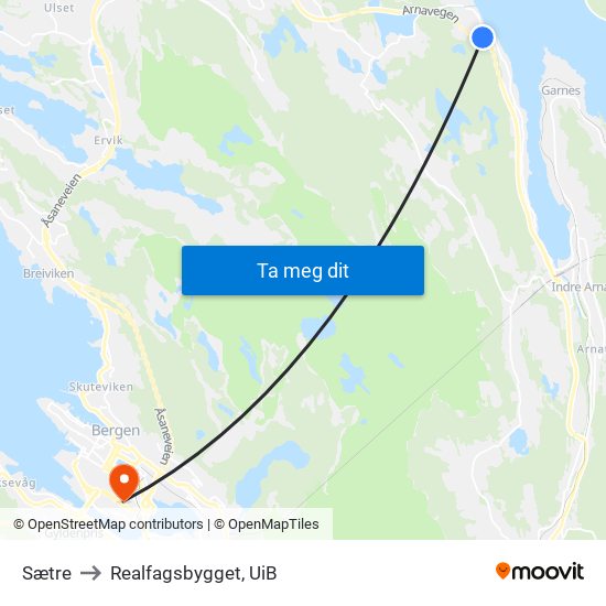 Sætre to Realfagsbygget, UiB map