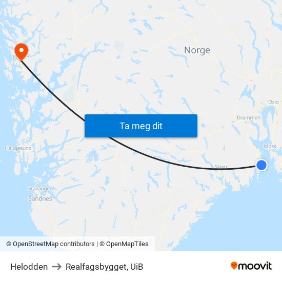 Helodden to Realfagsbygget, UiB map