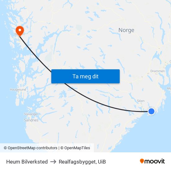 Heum Bilverksted to Realfagsbygget, UiB map