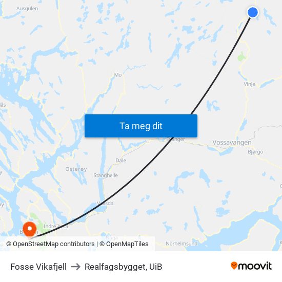 Fosse Vikafjell to Realfagsbygget, UiB map