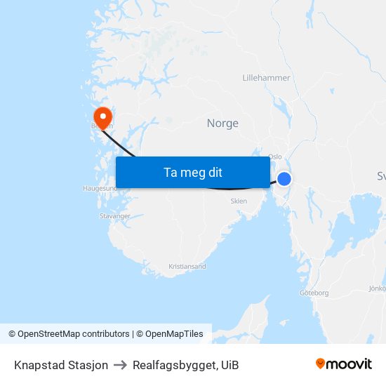 Knapstad Stasjon to Realfagsbygget, UiB map