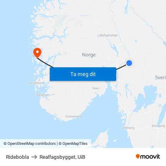 Ridebobla to Realfagsbygget, UiB map