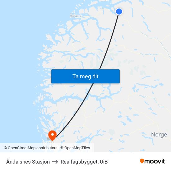 Åndalsnes Stasjon to Realfagsbygget, UiB map