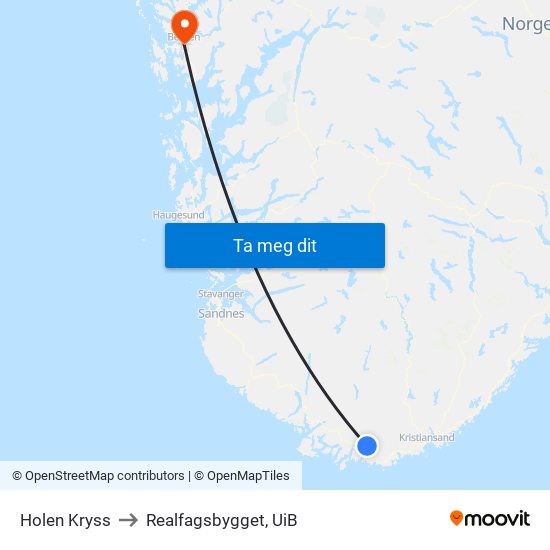 Holen Kryss to Realfagsbygget, UiB map