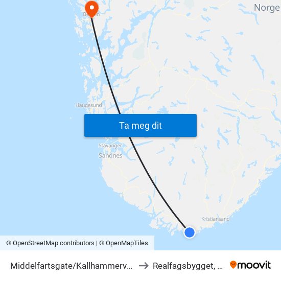 Middelfartsgate/Kallhammerveien to Realfagsbygget, UiB map