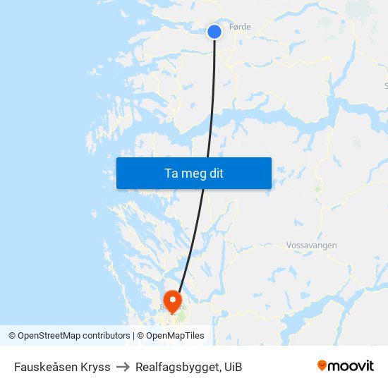 Fauskeåsen Kryss to Realfagsbygget, UiB map
