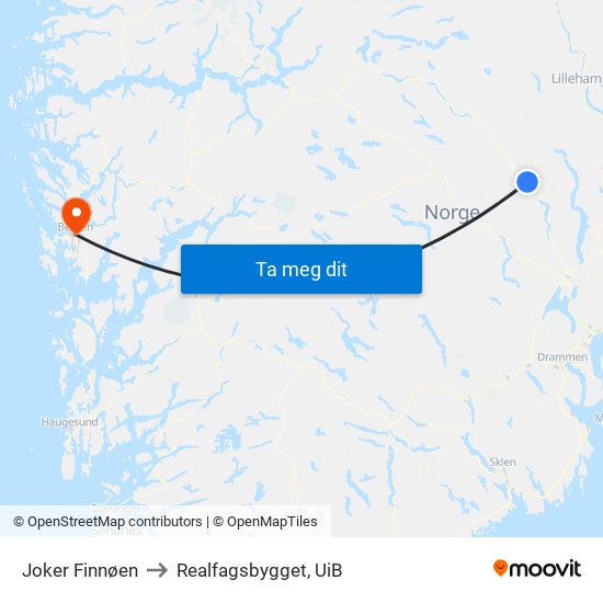 Joker Finnøen to Realfagsbygget, UiB map