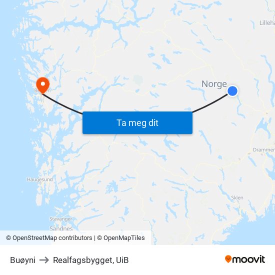 Buøyni to Realfagsbygget, UiB map