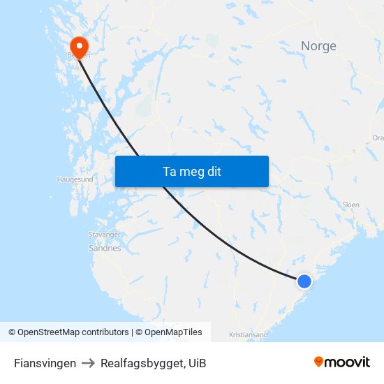 Fiansvingen to Realfagsbygget, UiB map