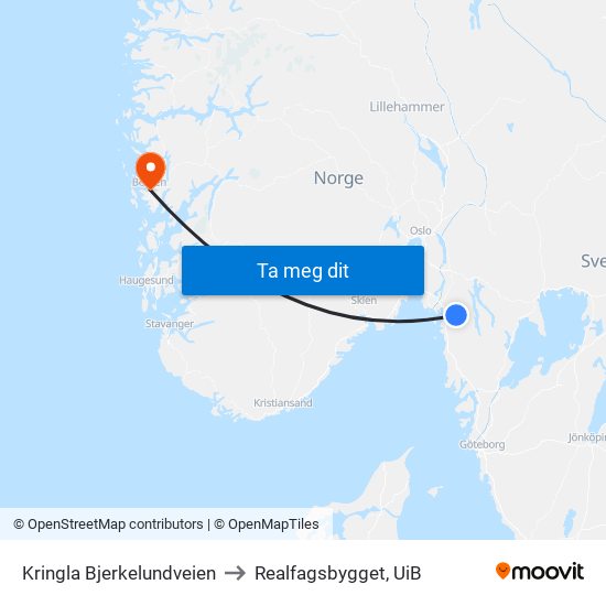 Kringla Bjerkelundveien to Realfagsbygget, UiB map