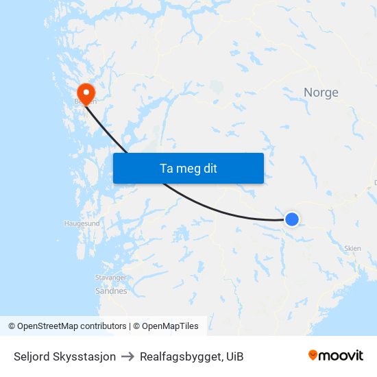 Seljord Skysstasjon to Realfagsbygget, UiB map