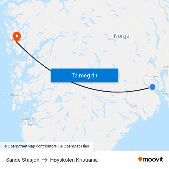 Sande Stasjon to Høyskolen Kristiania map