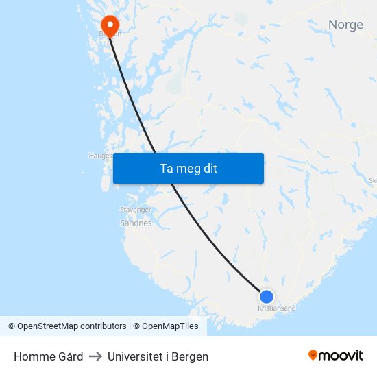 Homme Gård to Universitet i Bergen map
