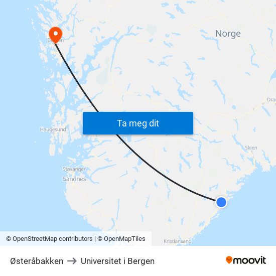 Østeråbakken to Universitet i Bergen map