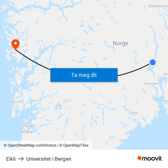 Eikli to Universitet i Bergen map