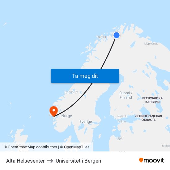 Alta Helsesenter to Universitet i Bergen map