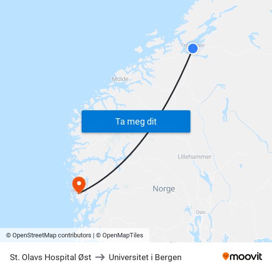 St. Olavs Hospital Øst to Universitet i Bergen map