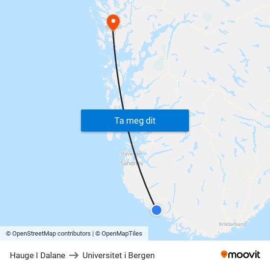 Hauge I Dalane to Universitet i Bergen map