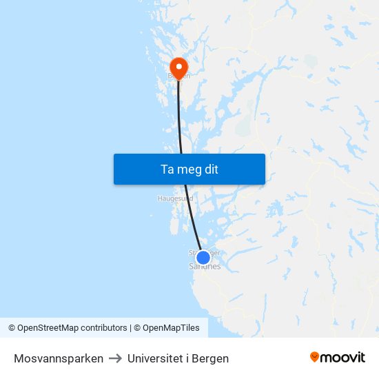 Mosvannsparken to Universitet i Bergen map