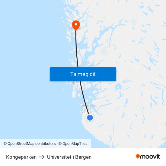 Kongeparken to Universitet i Bergen map