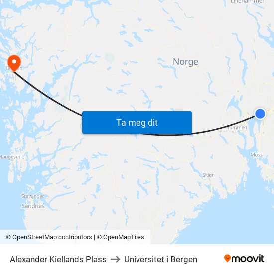Alexander Kiellands Plass to Universitet i Bergen map