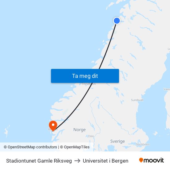 Stadiontunet Gamle Riksveg to Universitet i Bergen map