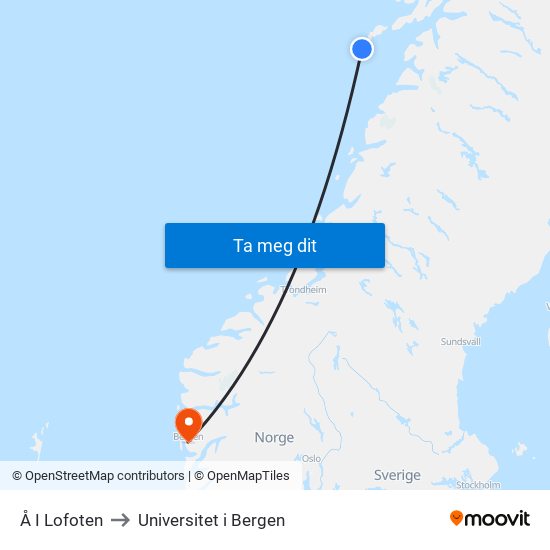 Å I Lofoten to Universitet i Bergen map