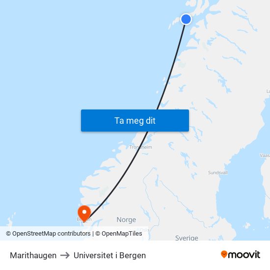 Marithaugen to Universitet i Bergen map