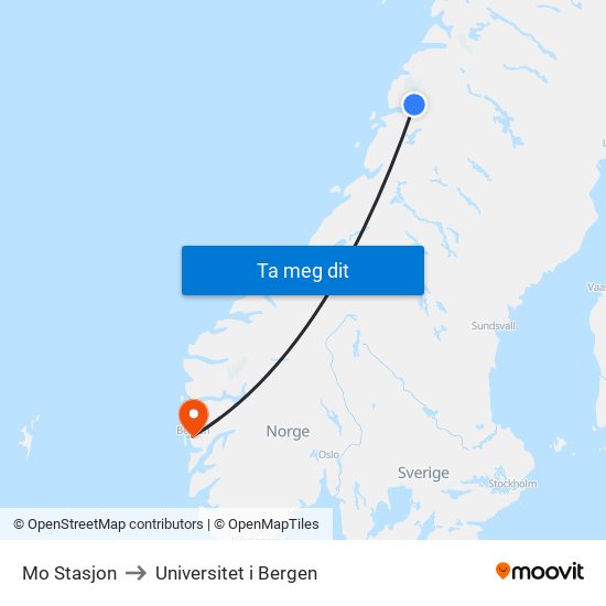 Mo Stasjon to Universitet i Bergen map