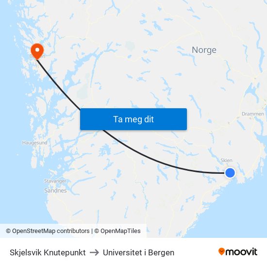 Skjelsvik Knutepunkt to Universitet i Bergen map