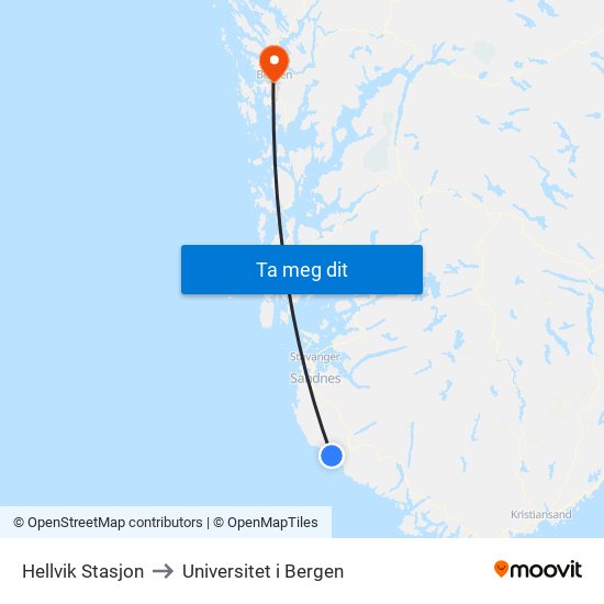 Hellvik Stasjon to Universitet i Bergen map