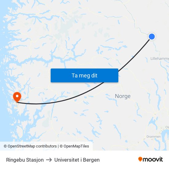 Ringebu Stasjon to Universitet i Bergen map