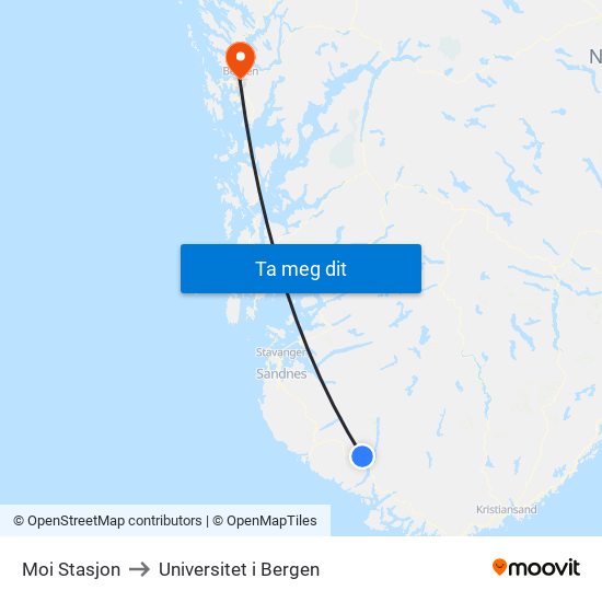 Moi Stasjon to Universitet i Bergen map