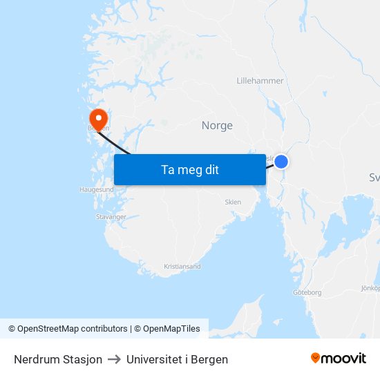 Nerdrum Stasjon to Universitet i Bergen map
