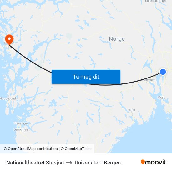 Nationaltheatret Stasjon to Universitet i Bergen map