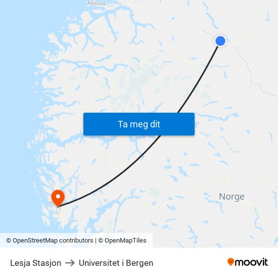 Lesja Stasjon to Universitet i Bergen map