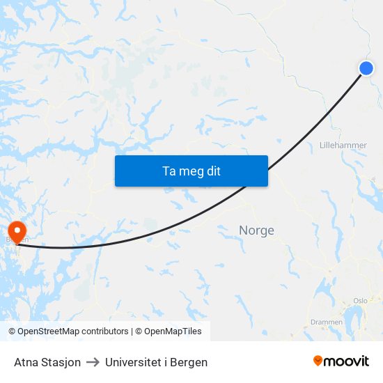 Atna Stasjon to Universitet i Bergen map