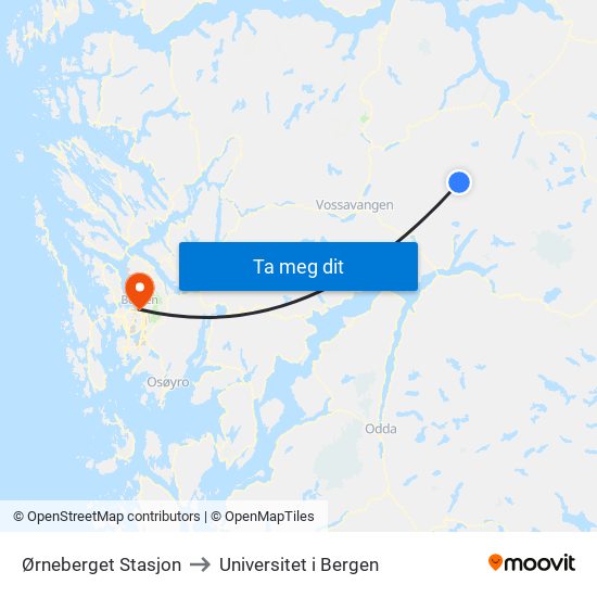 Ørneberget Stasjon to Universitet i Bergen map