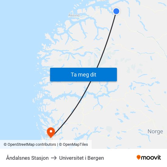 Åndalsnes Stasjon to Universitet i Bergen map
