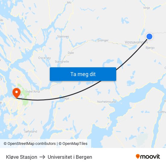 Kløve Stasjon to Universitet i Bergen map